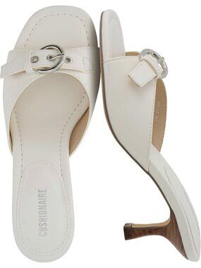 CUSHIONAIRE Women Elegant White Buckle Heeled Comfortable Rubber Mule Sandals
